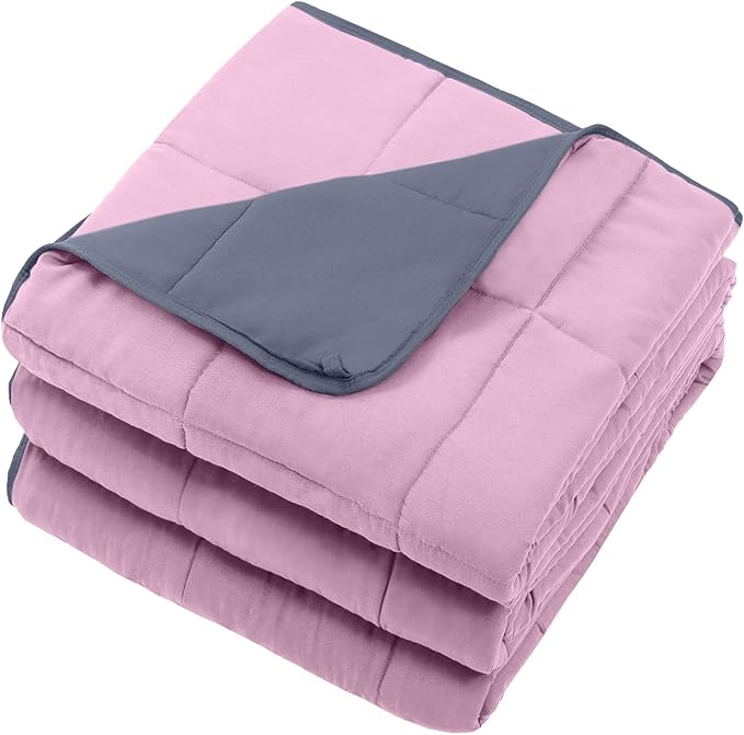 Weighted Blanket for Adults 15lbs, 60"x80", Queen Size Cooling Heavy Throw Blanket for 120-160lbs, Microfiber Soft Thick Big Blankets Weighted Comforter Gift for Sleeping, Pink Grey