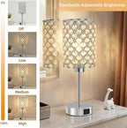 GyroVu Crystal Touch Table Lamp for Bedroom, Silver Desk Lamp with USB-C & USB-A Ports, Dimmable Modern Bedside Lamp for Nightstand, Living Room & Home Office - LED Bulb Included