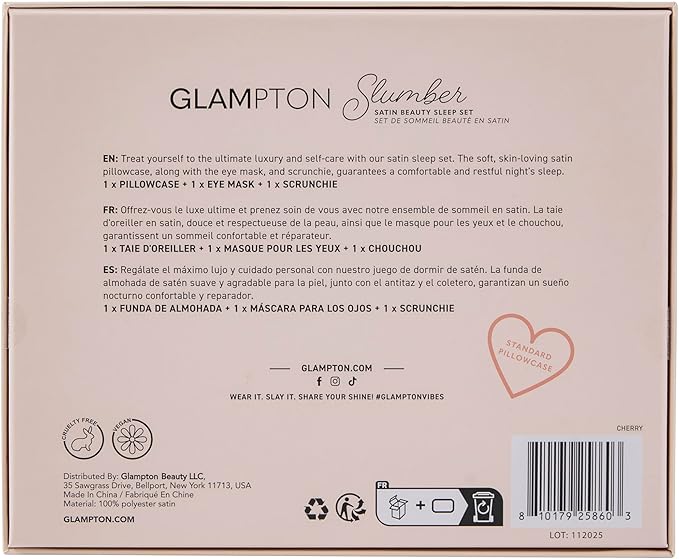 Slumber Satin Beauty Sleep Set, Cherry, 3-Piece Set with Pillowcase, Eye Mask, and Scrunchie