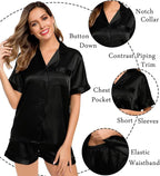 LecGee Womens Silk Satin Pajamas Short Sleeve Loungewear Two-Piece Sleepwear Button-Down Pj Set