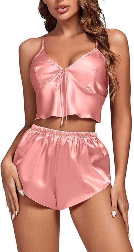 OPOIPIN Women's 3 Piece Pajama Set Sexy Cami Top and Shorts with Robe Sleepwear Loungewear Set