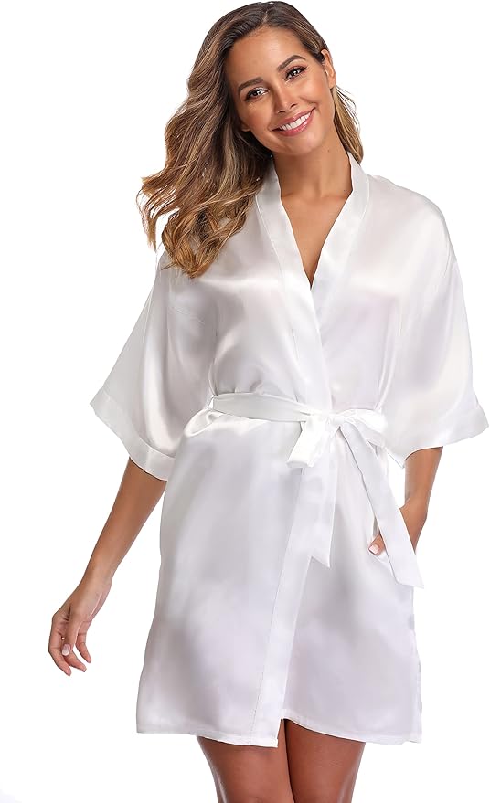Robe for Women Silky Lightweight Satin Kimono Bride Bridesmaids Wedding Party Robes Dressing Gown Summer Loungewear