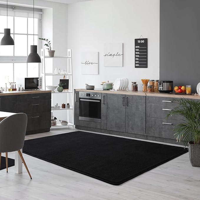 Keeko 4x6 Black Area Rugs for Bedroom, Soft Modern Living Room Rug Indoor Non Slip Low Pile Washable Rug Fluffy Fuzzy Memory Foam Carpets Throw Rugs for Kids Nursery Classroom Dorm Room Decor
