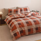 Luxlovery Checkered Red Khaki Comforter Set Twin Gingham Plaid Comforter Teens Kids Bedding Set Fluffy Soft Grid Khaki and Red Blanket Quilts with 2 Pillowcases