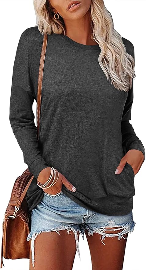 Magritta Women's Long Sleeve Leopard Color Block Tunic Comfy Crewneck T Shirt Tops Black XL