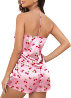 Ekouaer Silk Satin Pajamas Set for Women T-back Lingerie Pjs Cami Top and Shorts Sleepwear Gift for Honeymoon Party