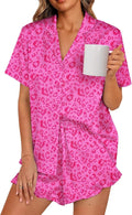 LILLUSORY Womens Satin Silk Pajamas Set 2 Piece Ruffle Pjs Winter Matching Lounge Sleepwear Button Down Striped Shirt Shorts
