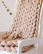 Boho Throw Blanket - Chunky Knit Blanket, Full Size Blankets, Beige Throw Blanket, Handmadel Blanket for Bed Decor, Crochet Blanket, Gift for Women Birthday (Beige, 54"x75")