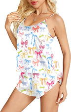 Ekouaer Womens Satin Pajamas Set Tie Back Silk Pjs Adjustable Lingerie Cami Top and Shorts Nightwear Sets