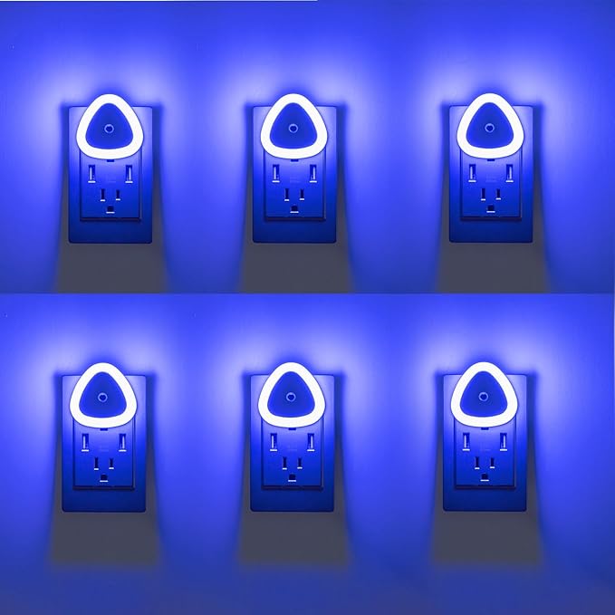 KINUR LED Nightlights Plug into Wall, 0.5W Dusk to Dawn Sensor Automatic On and Off Night Light, Led Night Lamp for Kids, Nursery, Bedroom,Hallway, Stairs, Kitchen,Blue,6 Pack