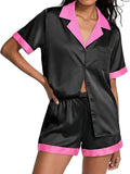 Ekouaer Womens Silk Satin Pajamas Set Short Sleeve Sleepwear Button Down Loungewear 2 Piece Pjs Shorts Set