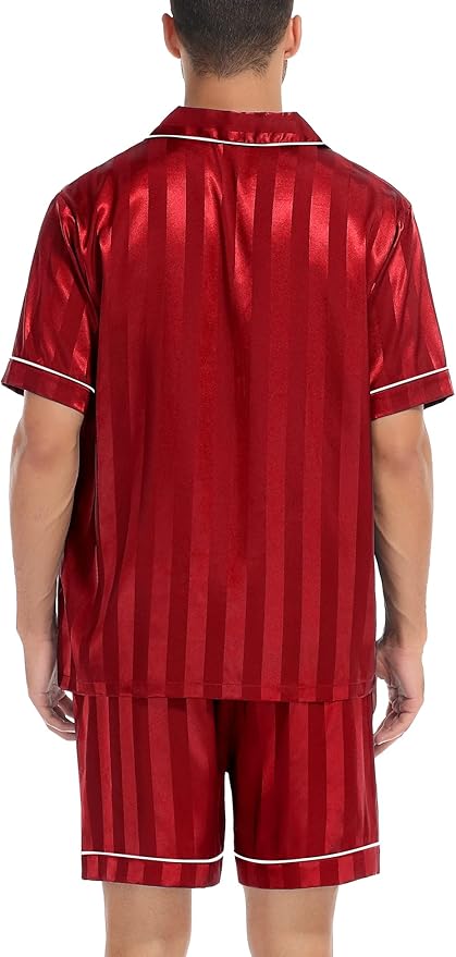 SWOMOG Satin Matching Pajamas Sets Couple Silk Button Down Nightwear Women & Men Short Sleeve Sleepwear 2 Pieces Loungewear