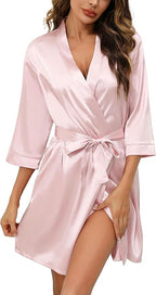 Samring Women's Bride Bridesmaids Robe Short Satin Kimono Robes for Wedding & Bridal Party Silk Bathrobes for Women