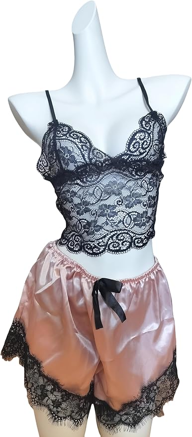 Womens Silk Pajamas Robes Set 4PACKS Sexy Pjs Cami Shorts Satin Sleepwear Lace Loungewear