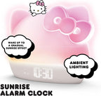 Hello Kitty Sunrise Alarm Clock with Color-Changing RGB LED Night Light – Ambient Lighting, Time/Date/Temperature Display, USB Powered w/Device Charging, White