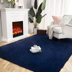 Ashler Faux Fur Rug, Ultra Soft Faux Rabbit Fur, Dark Blue Area Rugs, 5 x 7 Feet Rectangle, Machine Washable Nursery Decor Throw Rugs for Bedroom, Kids Room, Living Room