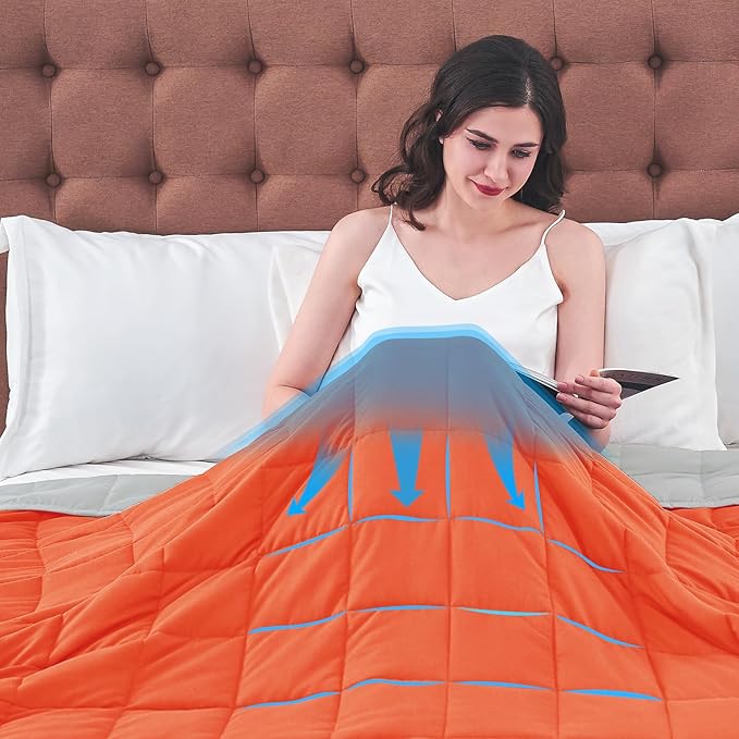 yescool Weighted Blanket for Adults (17 lbs, 48" x 72", Orange) Cooling Heavy Blanket for Sleeping Perfect for 110-130 lbs, Twin Size Breathable Blanket with Premium Glass Bead, Machine Washable