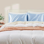 Light Blue Satin Pillowcase Standard Set of 2 with Envelope Closure，Light Blue Silk Pillowcase for Hair and Skin (20x26)