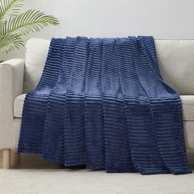 Nestl Blue Throw Blanket for Couch - Cozy Warm Fuzzy Blankets for Women, Set of 2 Small Fleece Throws for Girls - Navy Blue, 50 x 60 Inches