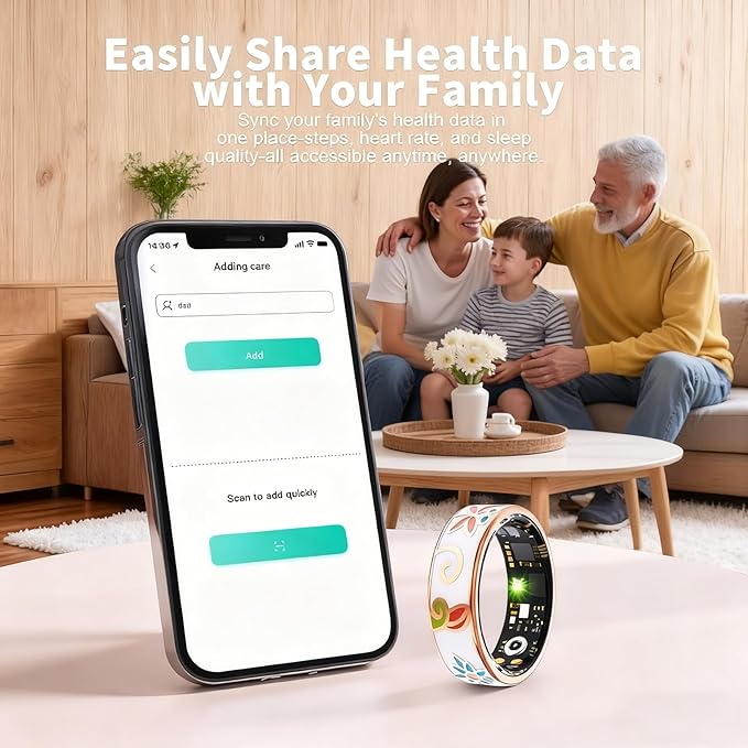 Smart Ring for Women & Men, Fitness Tracker with Heart Rate, SpO2, Blood Pressure & Sleep Monitoring, IP68 Waterproof, Long Battery Life, No Monthly Fees, for iPhone Android (8#&Floral)