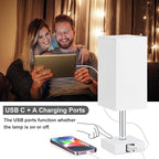 Ambimall Touch Control Table Lamp with USB A+C Charging Ports - 3 Way Touch Lamps Bedside, Nightstand Lamp for Bedrooms Living Room Nursery, LED Bulb Included(White Shade)