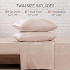 MR&HM Satin Bed Sheets, Twin Size Sheets Set, 3 Pcs Silky Bedding Set with 15 Inches Deep Pocket for Mattress (Twin, Champagne)