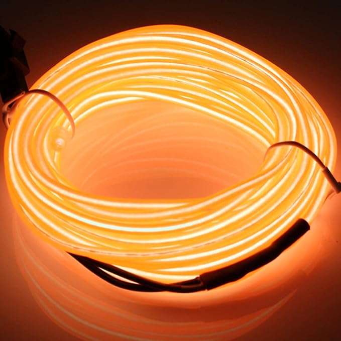 JIGUOOR EL Wire Battery Pack 16.4ft / 5m Bright Neon Light Strip 360° Illumination Neon Tube Rope Lights for DIY, Festival, Party Decoration, Pub, Halloween, Chrismas (16.4ft / 5m, Orange)