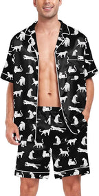 SWOMOG Satin Matching Pajamas Sets Couple Silk Button Down Nightwear Women & Men Short Sleeve Sleepwear 2 Pieces Loungewear
