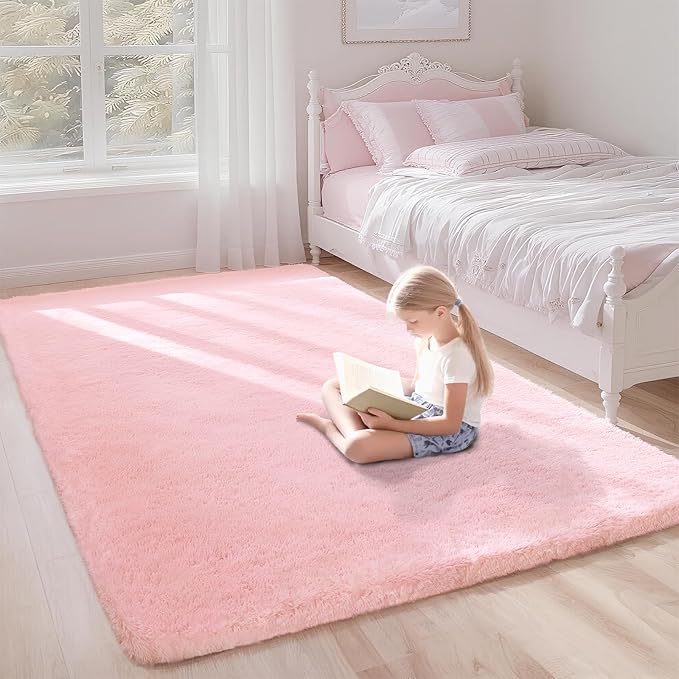 Ultra-Soft 3x5 Pink Shag Rug for Girls’ Bedroom – Small Fluffy Non-Slip Area Rugs for Living Room, Kids Room, Nursery, Playroom, Dorm, Home Office, Modern Plush Carpet Home Décor