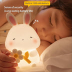 Led Cute Flower Bunny Night Light, Dimmable Timer Kawaii Lamps, Super Squishy Silicone USB Rechargeable Touch Control Night Lamp, Used for Camping Party Room Decor (Bunny with Flower)