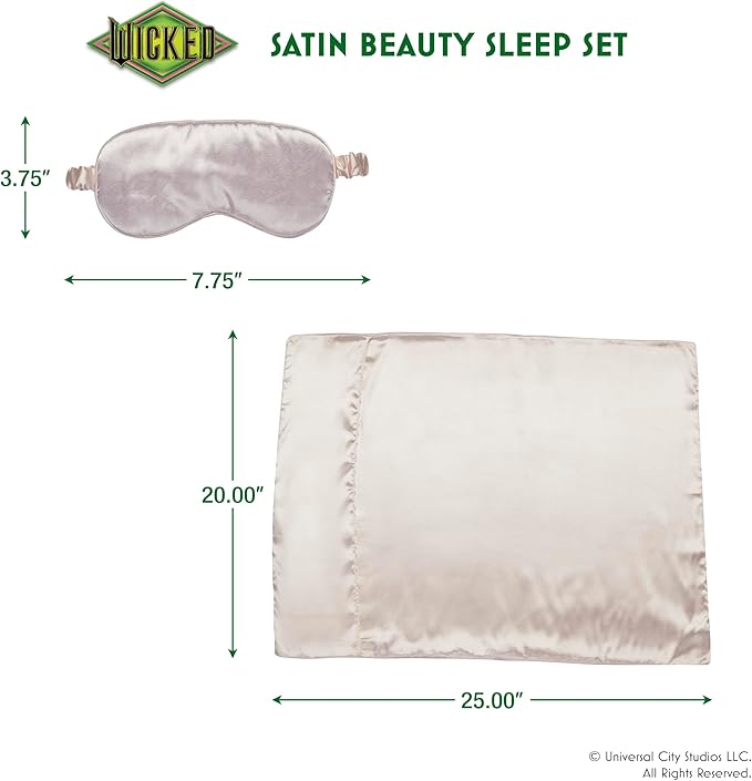 Wicked Glinda Satin Sleep Set - 1 Pillow Case & 1 Sleep Mask - Gifts for her - self Care - Scunci by Conair