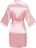 Women's Pure Color Satin Kimono Robe Short Bridesmaids Robe Dressing Gown