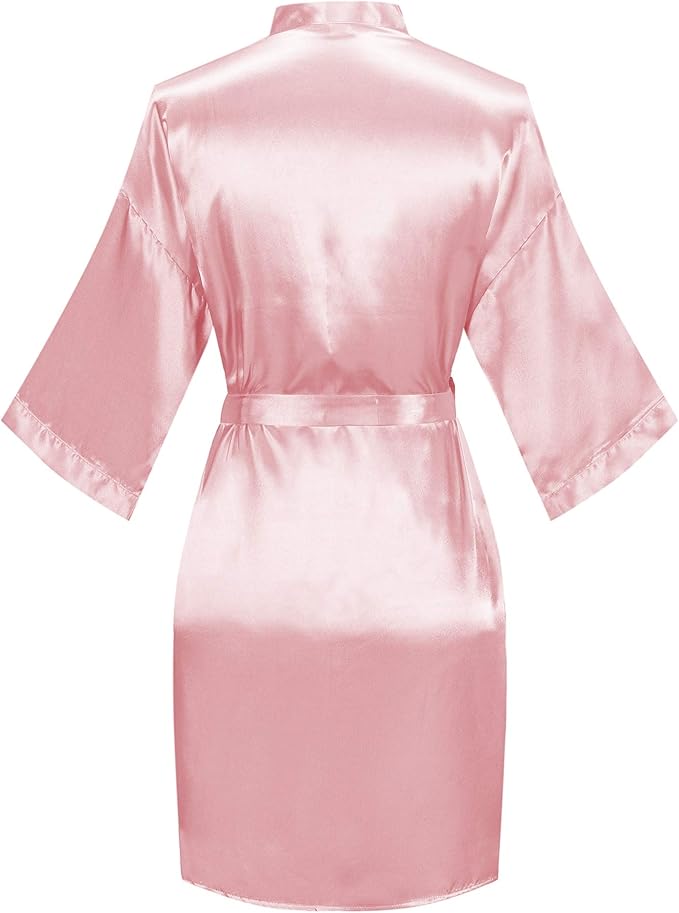 Women's Pure Color Satin Kimono Robe Short Bridesmaids Robe Dressing Gown