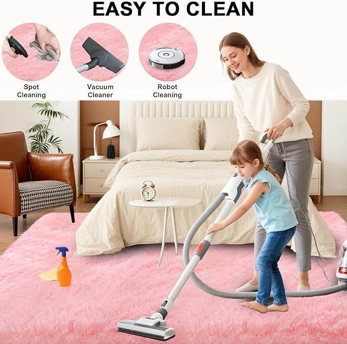 Pink Area Rugs 8x10 for Living Room, Large Fluffy Shag Rug for Bedroom, Kids Room Decor, Big Cute Furry Carpet for Teen Girls, Baby Nursery, Soft Fuzzy Cozy Carpets for Playroom, Upgrade Anti-Skid
