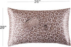 Satin Pillowcase for Hair and Skin, Super Soft Vegan Silk Sleep Set-2 Satin Pillow Cases Standard Size, 1 Eye Mask, 1 Scrunchie, Self Care Essential Satin Night Routine Kit, Pink Leopard