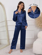 Ekouaer Pajamas For Women Set Silk Pjs 2 Piece Satin Sleepwear Long Sleeve Button Down Lounge Sets With Pant
