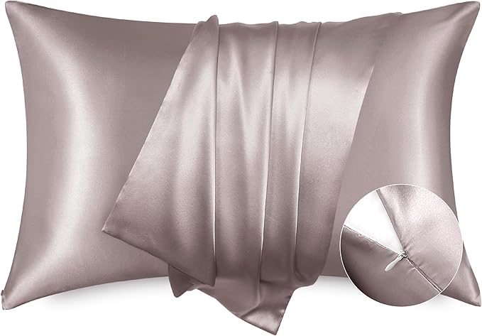 Bedsure Satin Pillowcase with Zipper, Similar to Silk Pillow Cases 2 Pack, Silky & Soft Satin Pillow Cases Standard Size for Hair and Skin, Dusty Rose Pillow Covers, Gifts for Women Men, 20x26 Inches
