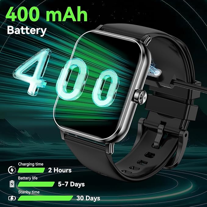 Smart Watch for Men Women, 1.85" HD Fitness Tracker with Bluetooth Calls, 5 ATM Waterproof, 130+ Sport Modes, 24/7 Heart Rate/Sleep Monitor, Pedometer, Calories, Smartwatch for Android iOS (Black)