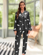 EPLAZA Silk Pajamas for Women Satin Pajamas Set 5 Pcs Long Sleeve Print Pattern Button Down Pjs Sleepwear Loungewear Set
