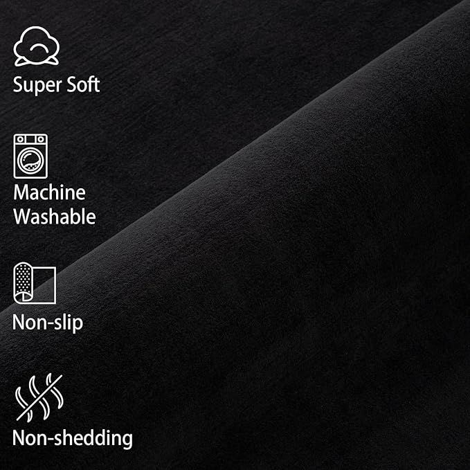 Softlife Area Rug for Bedroom Living Room, Solid Black Non-Slip 5x7 Fluffy Carpet with Soft Low Pile for Kids Boys Girls, Machine Washable Fuzzy Aethetic Rugs Home Dorm Decor