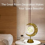 Decorative Table Lamp, Crescent Moon Lamp Ramadan Table Decor, Battery Powered Christmas Ramadan Desk Lamp Decorations for Home, Patterned Hollow Out Warm Boho Light for Bedrooms Nightstand