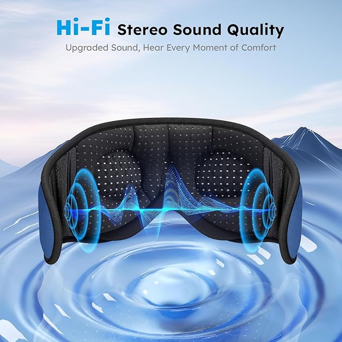 LC-dolida White Noise Sleep Mask, 3D Sleep Headphones with 16 Soothing Sounds, Bluetooth 5.4 Sleep Eye Mask with Timer, Total Blackout Sleeping Headphones for Side Sleeper (Black) (Blue)