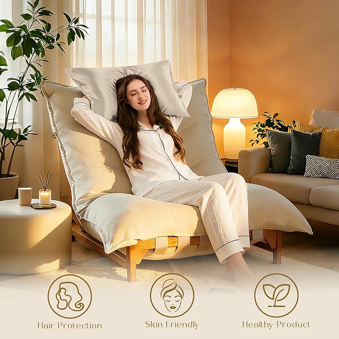 ZIMASILK 100% Pure Mulberry Silk Pillowcase for Hair and Skin Health,Soft and Smooth,Both Sides Premium Grade 6A Silk,600 Thread Count,with Hidden Zipper,1pc (King 20''x36'',Beige)