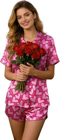 Ekouaer Womens Silk Satin Pajamas Set Short Sleeve Sleepwear Button Down Loungewear 2 Piece Pjs Shorts Set S-5X Plus Size