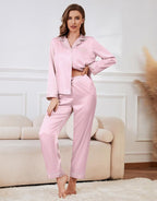 SAPJON Satin Silk Pajamas for Women Set 5PCS Classic Button Down Pajamas Top and Pants Cami and Ruffle Shorts Sleepwear