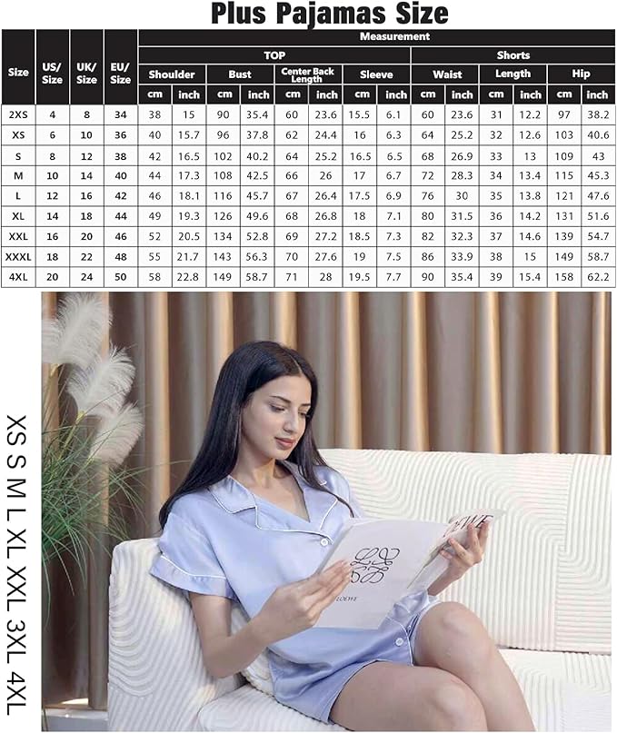 WJing Yi Jia Womens 3Pcs Floral Pajamas Sets Silk Satin Sleepwear XS~4XL Button Down Short Sleeve Shirt Pjs Loungewear