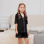 QPANCY Kids Satin Pajamas Sets Baby Boy Girl Button-Down Silk Sleepwear 2 Piece Short Sleeve Loungewear Clothes Set