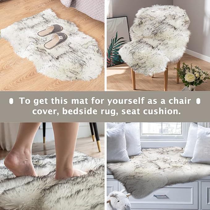 Asrug Soft Faux Fur Dog Rug Plush and Fluffy Dog Mat Ultra Cozy Pet Throw Rug for Dogs Cats, Luxury Soft Faux Sheepskin Chair Cover Seat Pad Shag Fur Area Rugs for Bedroom, Black & White, 3ftx5ft