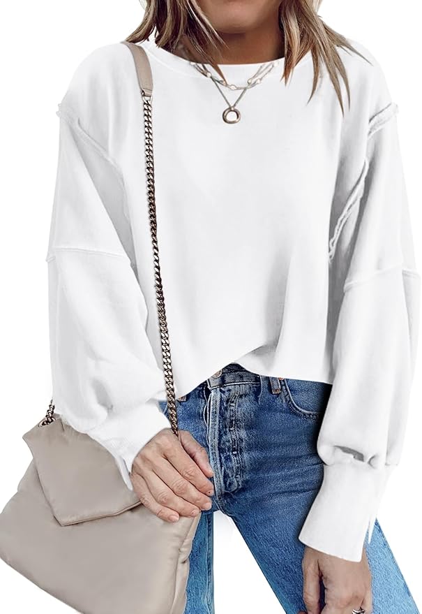 Nirovien Womens Oversized Crewneck Sweatshirt Side Slit Long Sleeve Pullover Slouchy Fit Tops