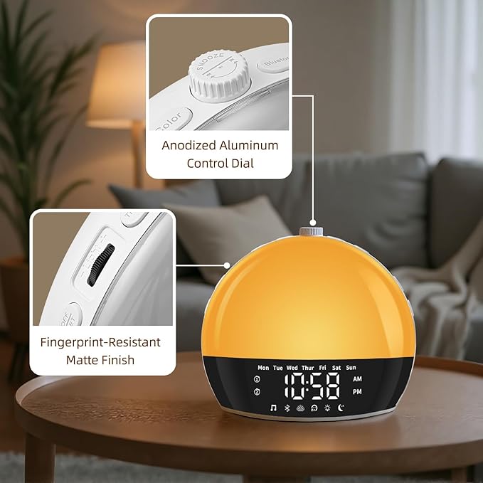 Sunrise Alarm Clock for Heavy Sleepers & Kids, Wake Up Light with Natural Simulation, Dual Alarm, Sleep Sound Machine, Dimmable LED Night Light, FM Radio, USB Charger for Bedroom
